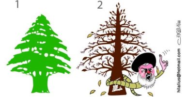 كاريكاتير الصحف السعودية.. حزب الله ثعبان يدمر لبنان
