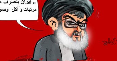 كاريكاتير صحف السعودية.. الدعم الإيرانى لحسن نصر الله وراء ممارساته الدموية 