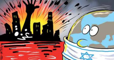 كاريكاتير صحيفة جزائرية.. غزة تستغيث وصمت دولى بعد القصف الإسرائيلى للقطاع