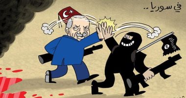 كاريكاتير الصحف الإماراتية.. أردوغان و داعش حبايب فى سوريا 