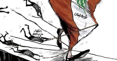 كاريكاتير سعودى.. على خطى الإخوان فى بلاد لبنان.. أنصار حزب الله يسرقون ثورة الشعب