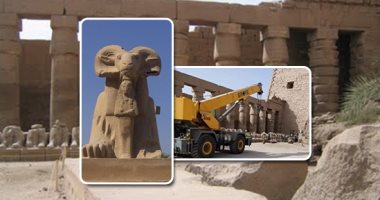 الآثار تبدأ ترميم 29 تمثالا للكباش خلف الصرح الأول بمعبد الكرنك