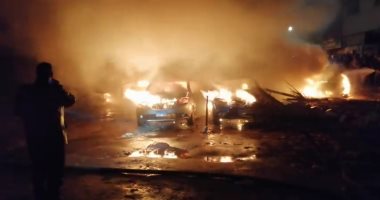 صور..تفحم 5 سيارات فى حريق جراج فيصل وانتداب المعمل الجنائى لبيان سبب نشوبه