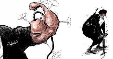 كاريكاتير صحيفة سعودية.. إيران تنفخ عضلات الميليشيات بالهواء