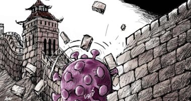 كاريكاتير صحيفة سعودية.. كورونا يدمر سور الصين العظيم 
