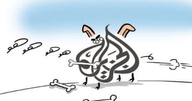 كاريكاتير صحيفة سعودية.. فضائية الجزيرة القطرية كلب "يهوهو" 