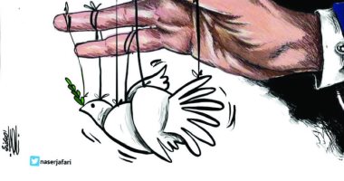 كاريكاتير صحيفة أردنية "الأصابع"  تتلاعب بعملية السلام