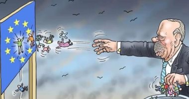 كاريكاتير منتقدا أردوغان: سفاح يلعب باللاجئين السوريين لأجل الاتحاد الأوروبى