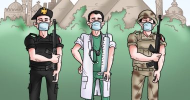 طبيب ومقاتل وشرطى.. جنود مصر لمواجهة فيروس  كورونا فى كاريكاتير اليوم السابع
