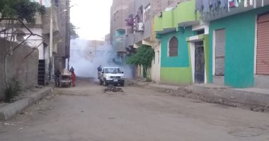 صور.. حملات رش للقضاء على الذباب والناموس بمدينة الزينية بالأقصر