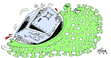 كاريكاتير صحيفة عمانية.. فيروس كورونا يبتلع الاقتصاد العالمى