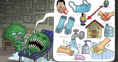 كاريكاتير صحيفة إماراتية.. كورونا تبكى من إتباع تعليمات النظافة الشخصية 