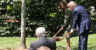 ترامب وميلانيا يزرعان شجرة بالبيت الأبيض احتفالا بيوم الأرض.. صور