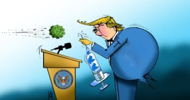 كاريكاتير صحيفة إماراتية.. ترامب يكتشف علاج كورونا في تغريداته بتويتر