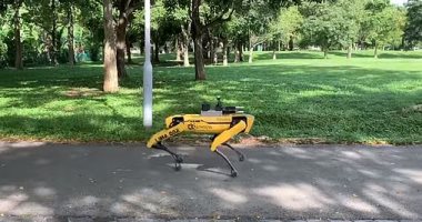 روبوت كلب يتجول بحدائق سنغافورة لتنبيه المواطنين بأهمية التباعد الاجتماعى