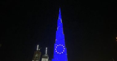 برج خليفة يتزين باللون الأزرق بمناسبة يوم أوروبا: متمنين لجميع الدول السلام