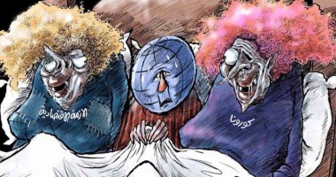كاريكاتير صحيفة سعودية.. كوكب الأرض محاصر بين كورونا وأزمة الاقتصاد