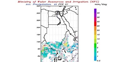 تنبؤ الرى يتوقع سقوط أمطار غزيرة اليوم على الهضبة الإثيوبية