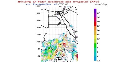 مركز التنبؤ بالفيضان ينشر خرائط سقوط الأمطار على منابع النيل لمدة 3 أيام