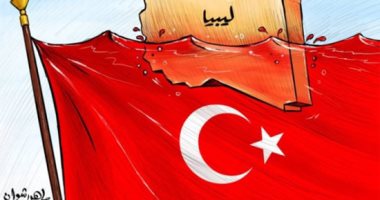 كاريكاتير صحيفة إماراتية.. ليبيا تسبح فى بحر الدماء بسبب تركيا
