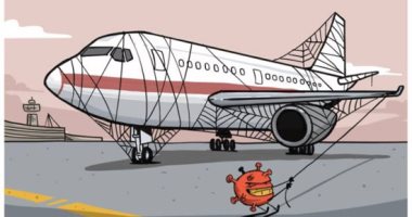 كاريكاتير إماراتى يسلط الضوء على خسائر صناعة الطيران بسبب كورونا 