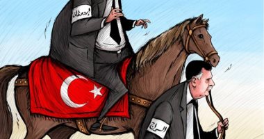 كاريكاتير صحيفة إماراتية .. السراج "خادم" حصان أردوغان فى طريقه لغزو ليبيا