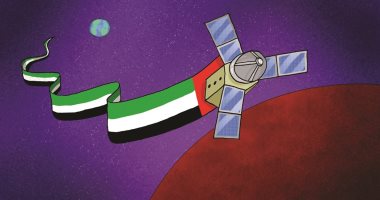كاريكاتير صحيفة إماراتية.. علم الإمارات يزين المريخ عن طريق مسبار الأمل