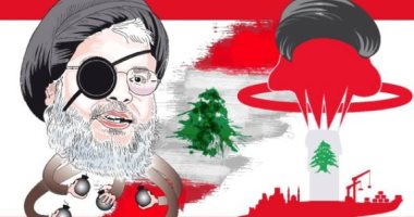 كاريكاتير صحيفة سعودية.. حسن نصر الله يحرق لبنان 