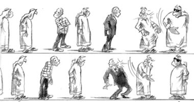 كاريكاتير صحيفة إماراتية.. الأقزام يريدون الصعود على مجهود الكبار