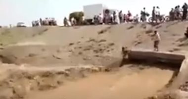 شباب يسبحون فى مجارى السيول الخطيرة باليمن.. فيديو
