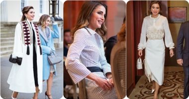 أجمل إطلالات الملكة رانيا بأزياء ومجوهرات مصممين عرب