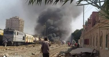 السيطرة على حريق بورشة مخزن القطارات بمحطة الواسطى فى بنى سويف