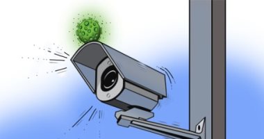 كاريكاتير صحيفة إماراتية.. كورونا يهرب من كاميرات المراقبة 