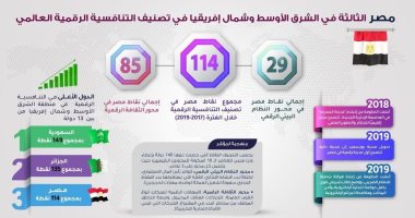 مصر الثالثة بالشرق الأوسط وشمال إفريقيا فى تصنيف التنافسية الرقمية.. إنفوجراف