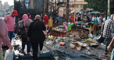 صور ترصد آثار الحريق الهائل فى سوق محطة مصر بالإسكندرية