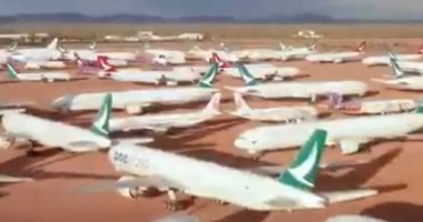جراج يضم أكثر من 100 طائرة متوقفة في أستراليا بسبب كورونا.. فيديو