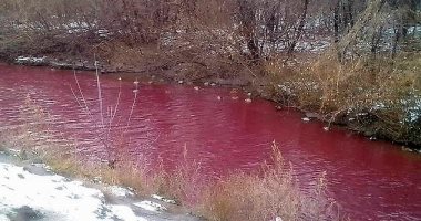 نهر يتحول إلى اللون الأحمر فى روسيا والأسباب مجهولة .. فيديو وصور