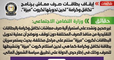 أخبار مصر.. بطاقات صرف "تكافل وكرامة" مستمرة لحين تحويلها لكروت "ميزة"
