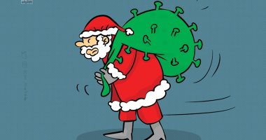 "بابا نويل" يحمل فيروس كورونا بدلا من الهدايا فى كاريكاتير كويتى