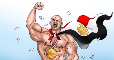 "بيج رامى" بطل مستر أولمبيا في كاريكاتير اليوم السابع