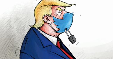موقع "تويتر" يسكت صوت ترامب ويكمم فمه فى كاريكاتير كويتى