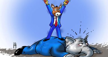 حمار الديمقراطيين ينتصر على فيل الجمهوريين فى كاريكاتير إماراتى