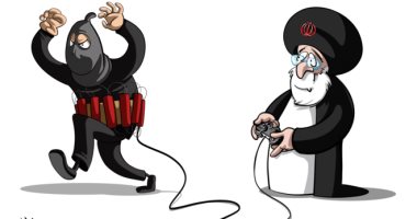 النظام الإيرانى يحرك المليشيات المسلحة عن بُعد فى كاريكاتير سعودى