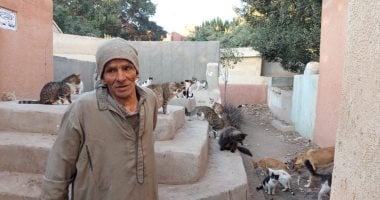 عبد اللاه يعيش داخل مقابر تلا فى المنوفية ويربى القطط والكلاب.. صور