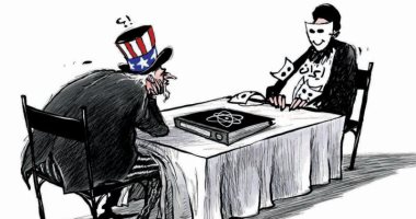 المفاوضات المحتملة بين أمريكا وإيران فى كاريكاتير صحيفة سعودية