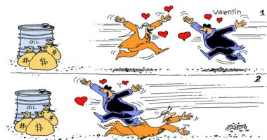 كاريكاتير صحيفة عمانية.. الغرب يسعى للاستحواذ على نفط العرب تحت شعار الحب
