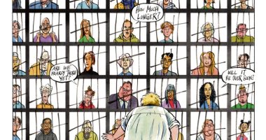 البريطانيون "سجناء" بانتظار قرارات جونسون لرفع الإغلاق فى كاريكاتير "التايمز"