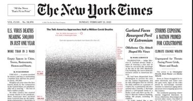 الصفحة الأولى لـ"نيويورك تايمز" بـ500 ألف نقطة أبيض وأسود أشارة لوفيات كورونا بأمريكا