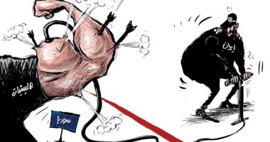 كاريكاتير سعودى يسلط الضوء على محاصرة إيران والميلشيات المسلحة لسوريا