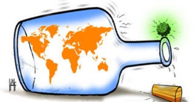 كاريكاتير "الخليج" الإماراتية: العالم أصبح في عنق الزجاجة بسبب فيروس كورونا